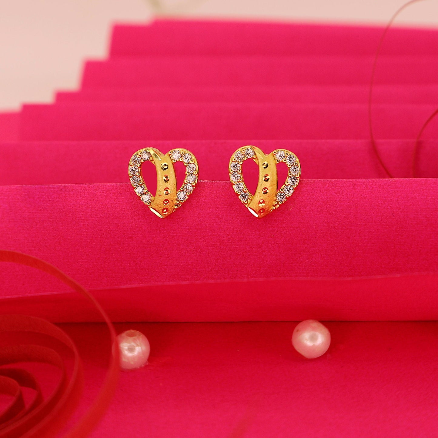 Artificial Gold Plated Heart Stud Earrings with for women and girls
