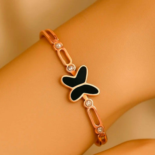 Stainless Steel Rose    Artificial Gold Plated Kada Bracelet For Girls And Women