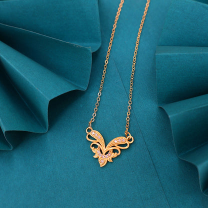 Artificial Gold Plated Butterfly Necklace with Pink AD Stones For women and girls