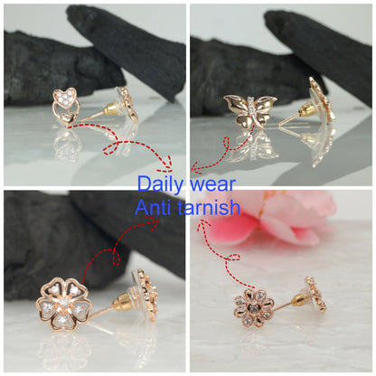 Rose    Artificial Gold Stud Earrings Combo: Heart, Butterfly, Flower for women and girls Combo Pack of 4