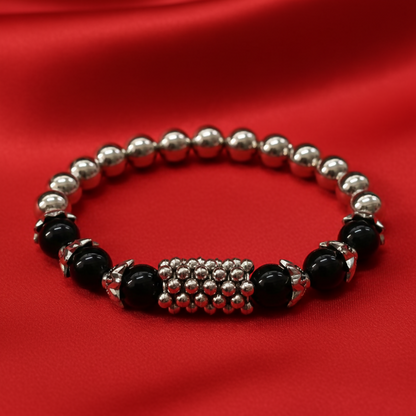 Classic Multi Beads Bracelet with Designer Silver Detailing