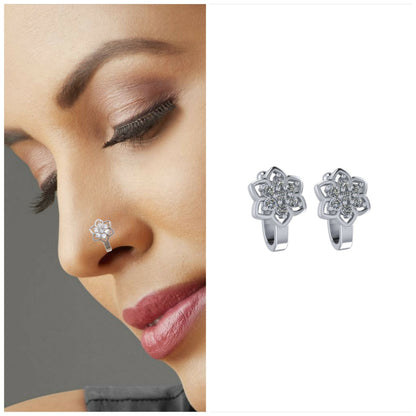 2Pc Non-Piercing Nose Ring Set Floral & Cuff    Artificial Gold Silver AD