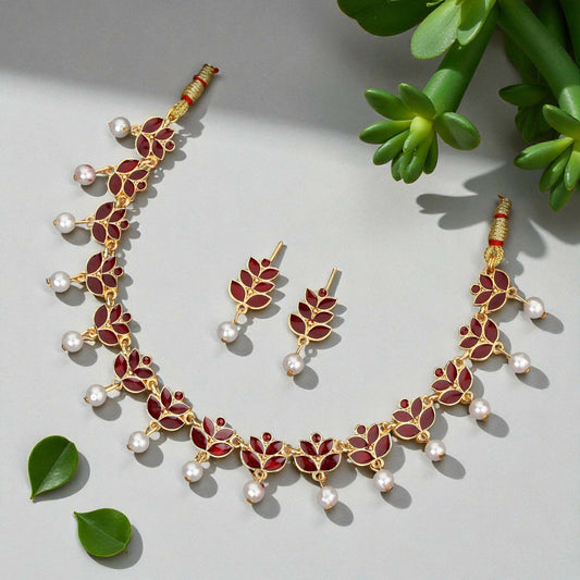 Romantic Rose    Artificial Gold Ruby Red Crystal Heart Choker Set