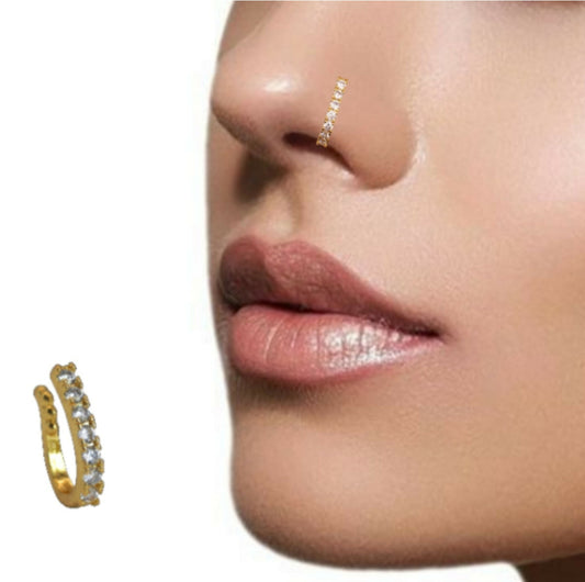 Artificial Gold-Plated CZ Line Nose Ring | Elegant Daily Wear Nosepin