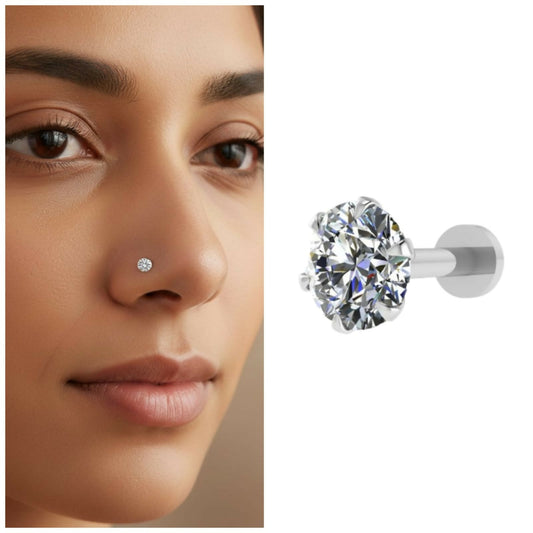 silver plated AD Nosepin stud    Artificial Gold Flat Back for women and girls