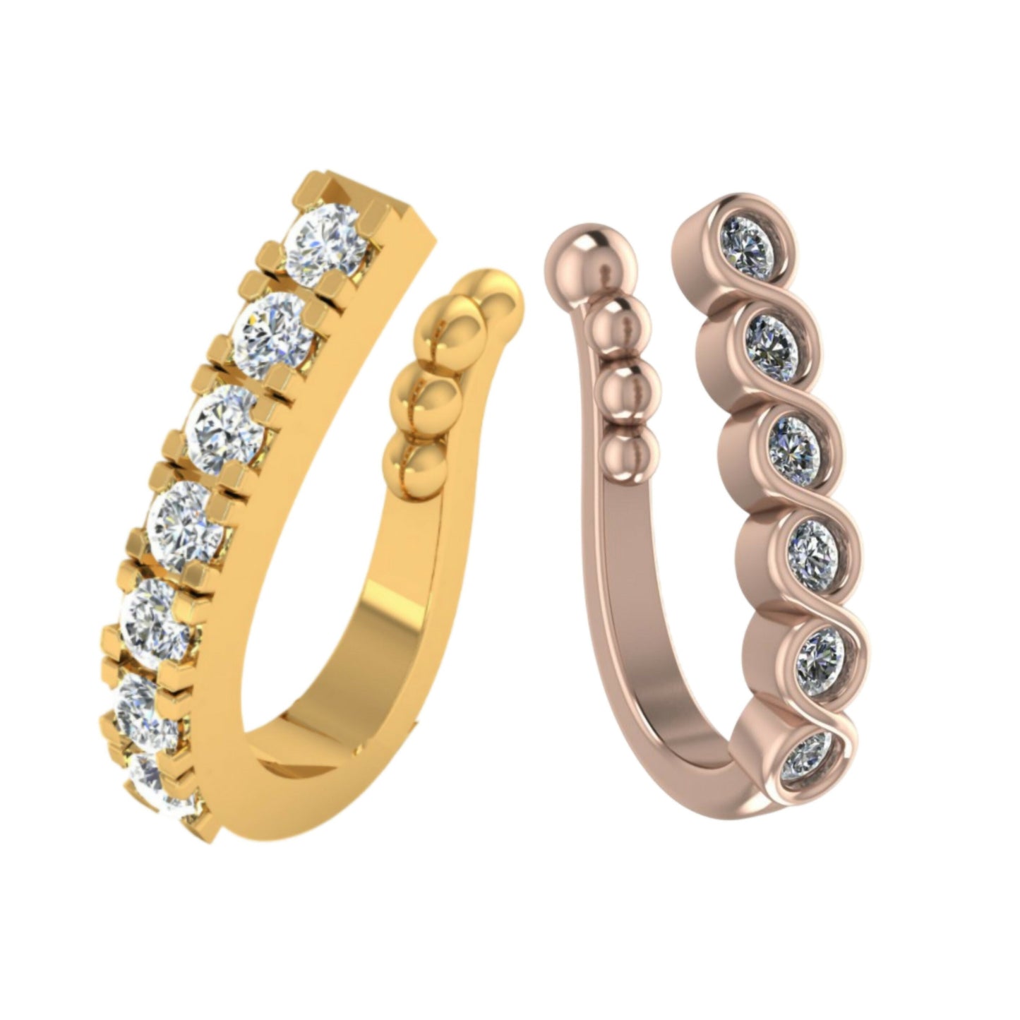 CZ Studded Nose Cuff | Non-Piercing Nath Pin |   Artificial Gold/Rose    Artificial Gold Combo Pack of 2
