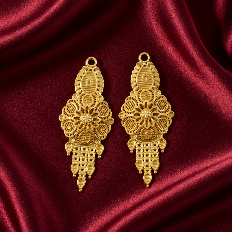 Luxury Bridal   Artificial Gold-Finish Long Necklace Set with Traditional Engraved Pendant