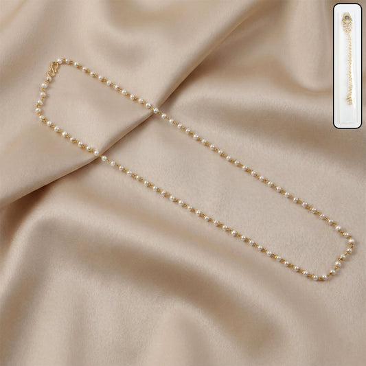 Elegant Pearl Beaded Long Necklace with   Artificial Gold-Tone Link Chain (1Pc)