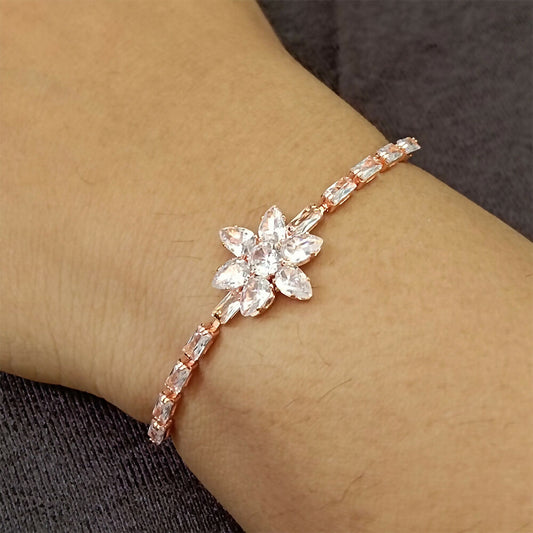 Rose   Artificial Gold Plated Ad Stone Floral Adjustable Bracelet