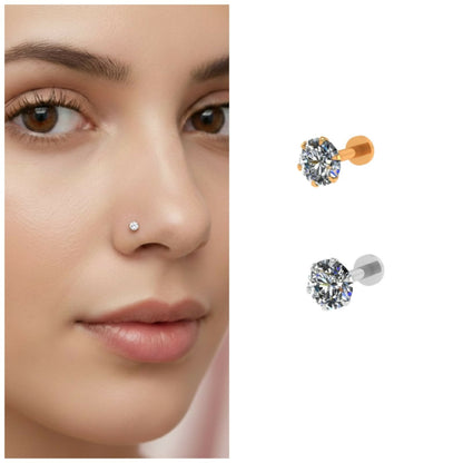 Artificial Gold & silver plated nospin stud Labret Piercing for women and girls Combo Pack of 2