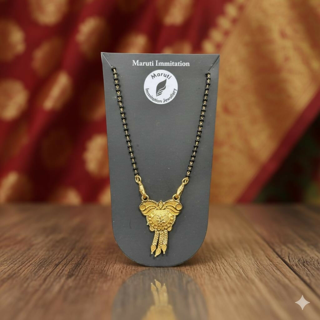 Elegant   Artificial Gold-Tone Mangalsutra with Intricate Leaf & Dangler Pendant