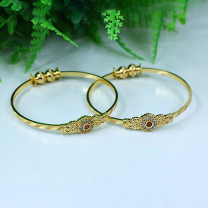 Floral Design Bangles with Stone Center and Beaded Accents
