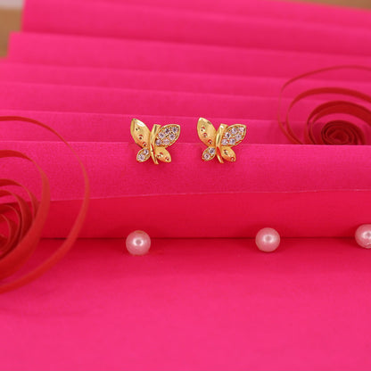 Artificial Gold Plated Matte Butterfly earing Studs with AD for women and girls