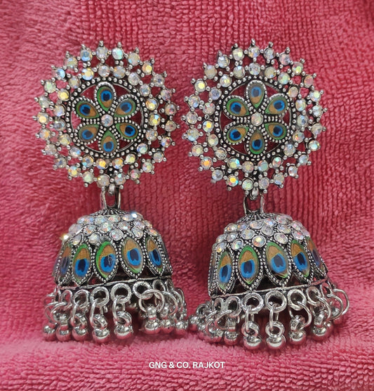 Silver Peacock Jhumka