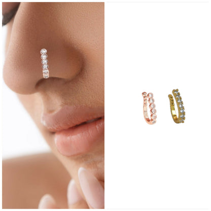 CZ Studded Nose Cuff | Non-Piercing Nath Pin |   Artificial Gold/Rose    Artificial Gold Combo Pack of 2