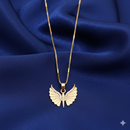 Artificial Gold Plated AD Butterfly Wing Pendant Necklace For women and girls