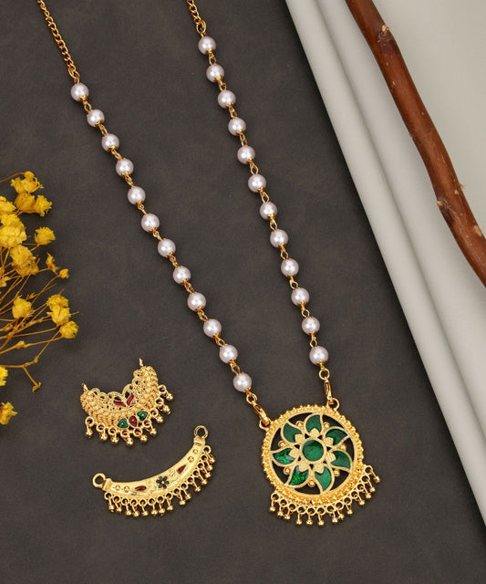 Romantic    Artificial Gold Ruby Green Mina Work Crystal Heart Necklace Set