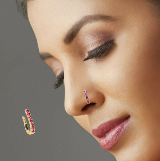 Ruby Stone    Artificial Gold Plated Nose Clip - Non-Piercing Nath