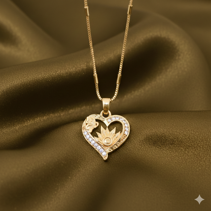 Artificial Gold Plated AD Heart Butterfly & Lotus Pendant Necklace For women and girls