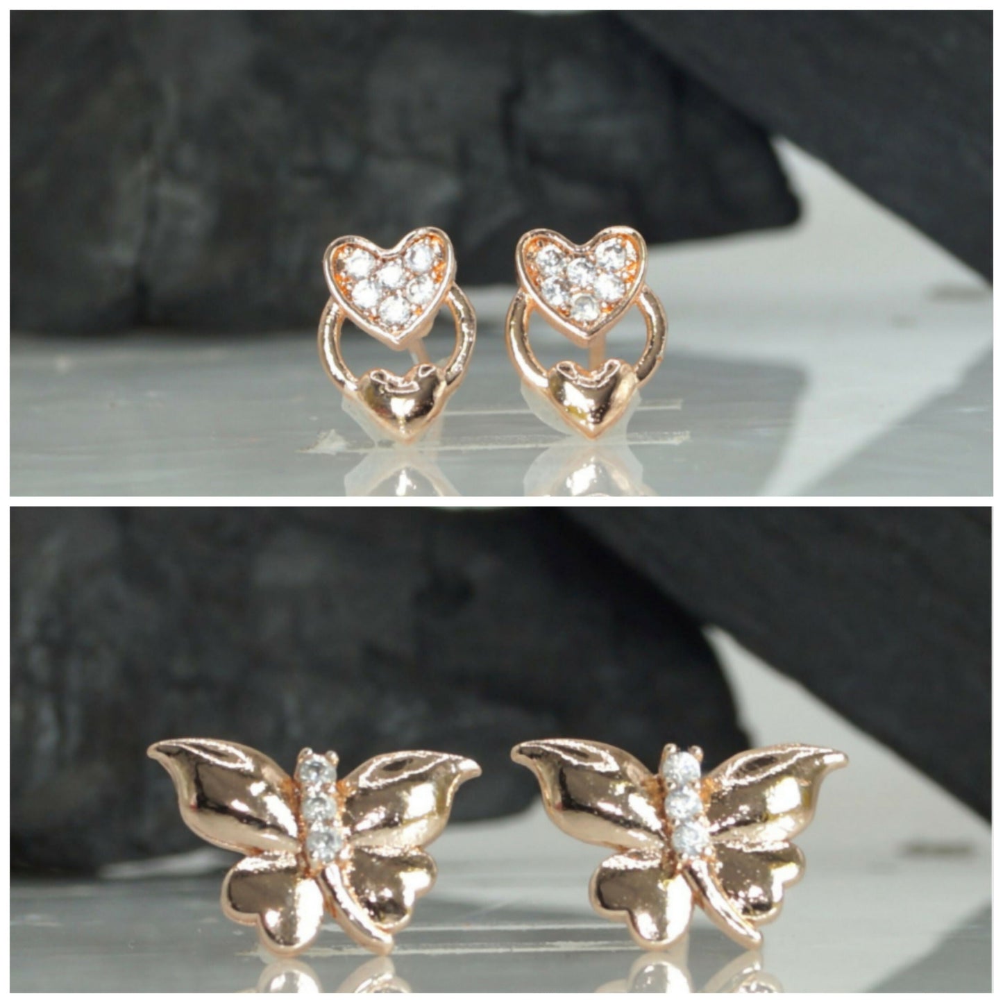 Rose    Artificial Gold Heart & Butterfly Stud Earrings Set for women and girls Combo Pack of 2