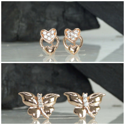 Rose    Artificial Gold Heart & Butterfly Stud Earrings Set for women and girls Combo Pack of 2