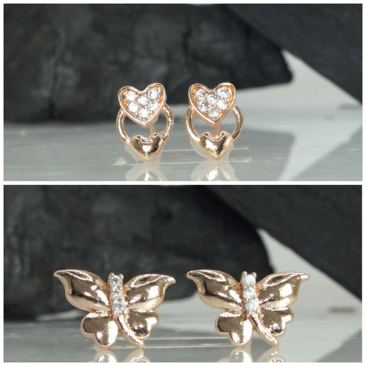 Rose    Artificial Gold Heart & Butterfly Stud Earrings Set for women and girls Combo Pack of 2