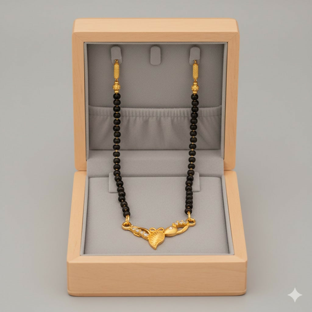 Artificial Gold Plated AD Leaf Pendant Mangalsutra for Women