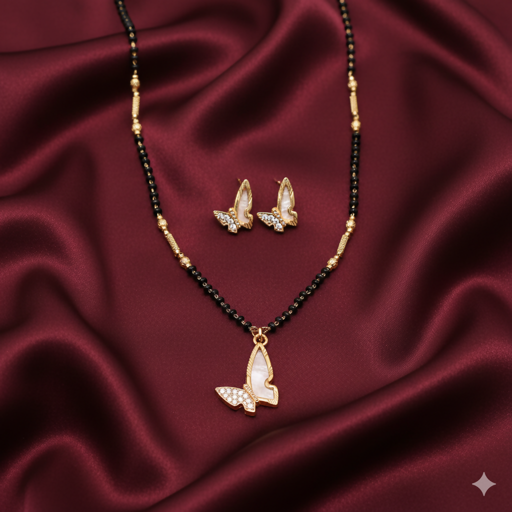 Artificial Gold-Plated AD Butterfly Mangalsutra & Matching Earrings Set for women