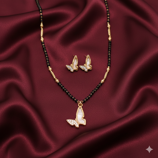 Artificial Gold-Plated AD Butterfly Mangalsutra & Matching Earrings Set for women