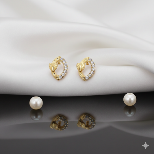 Artificial Gold-Plated AD Oval Stud Earrings | Daily Wear Leaf Design for women and girls
