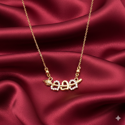 Artificial Gold Plated Interlocking Hearts Leaf AD Pendant Necklace For women and girls