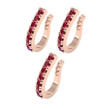 Rose    Artificial Gold Pink CZ Double Row Non-Pierced Nose Cuff/Ring Combo Pack of 3