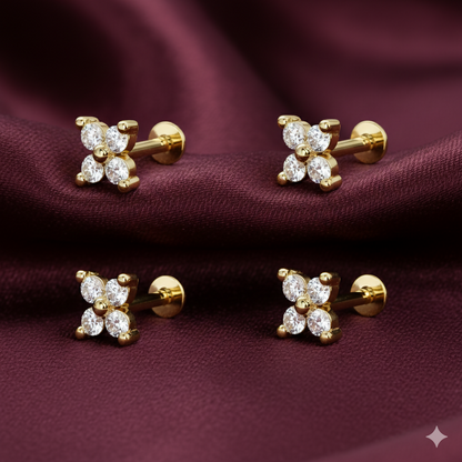 Artificial Gold plated Clover Flat Back Labret AD nosepin stud Combo Pack of 4