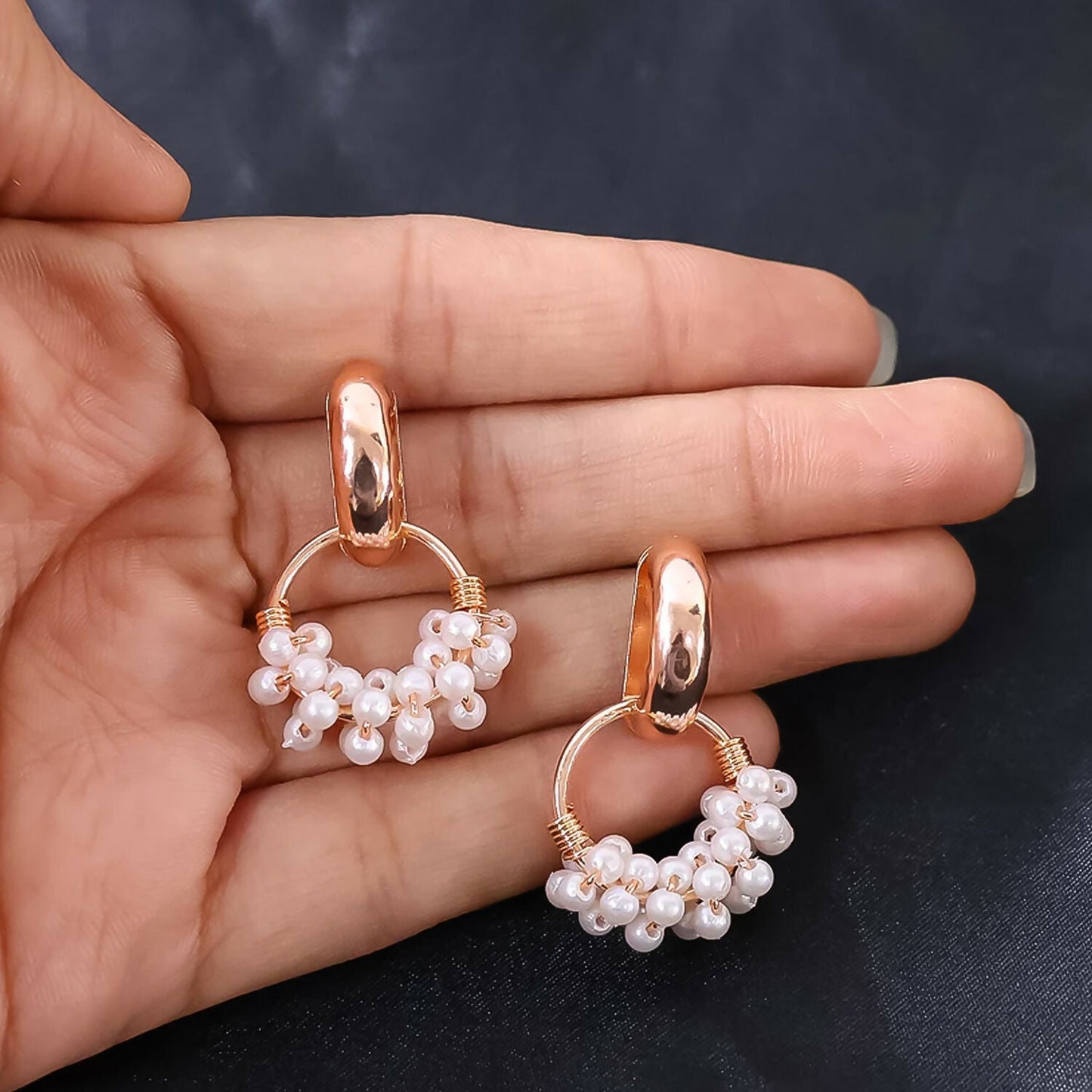 Pearl Beaded Hoop Earrings in Elegant Display Case