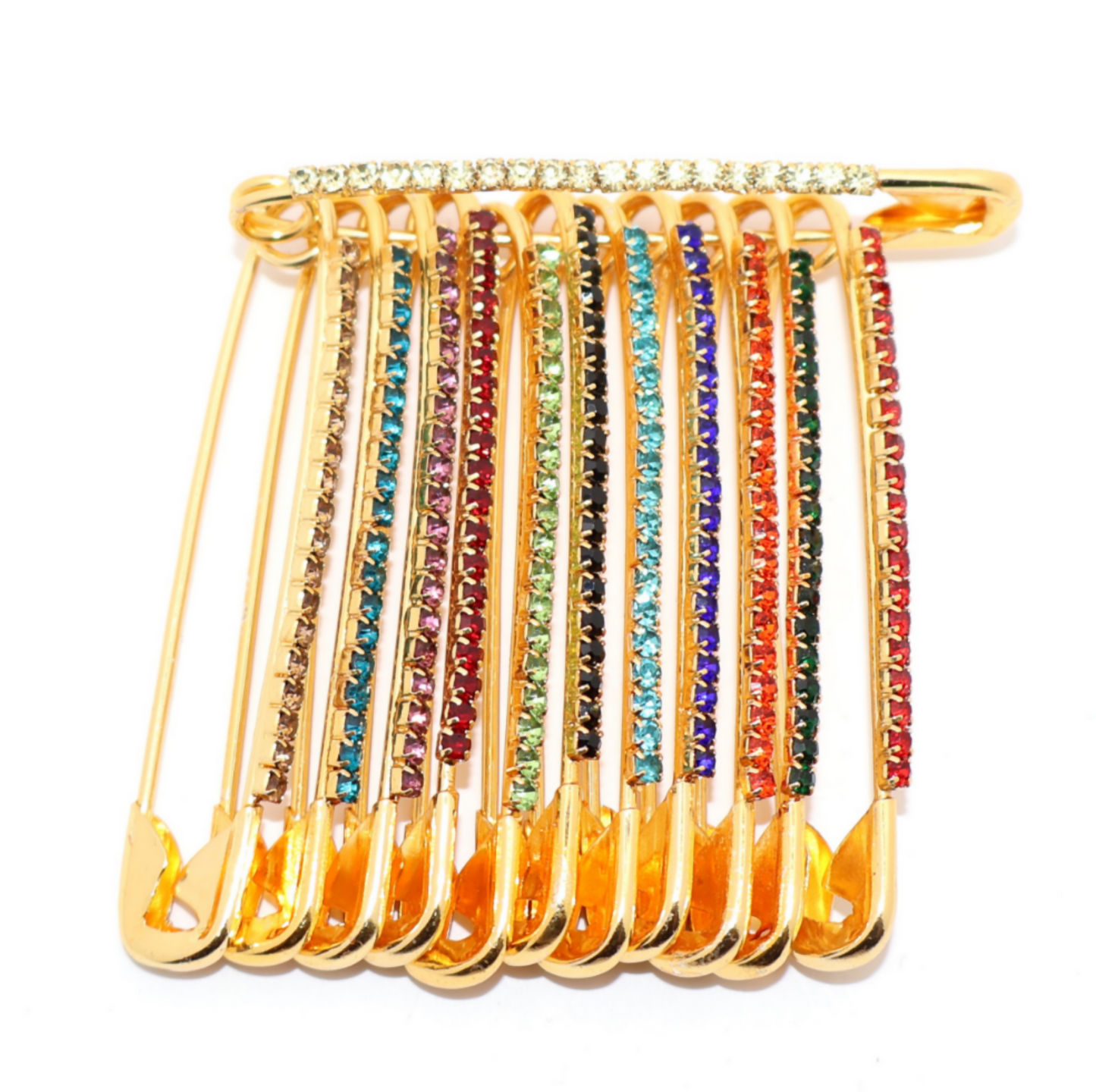 Artificial Gold Crystal Safety Pin Brooch - Fan Design Diamond Effect Scarf Clip