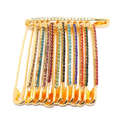 Artificial Gold Crystal Safety Pin Brooch - Fan Design Diamond Effect Scarf Clip