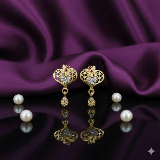 Heart Filigree   Artificial Gold-Plated Stud Earrings with AD for women and girls