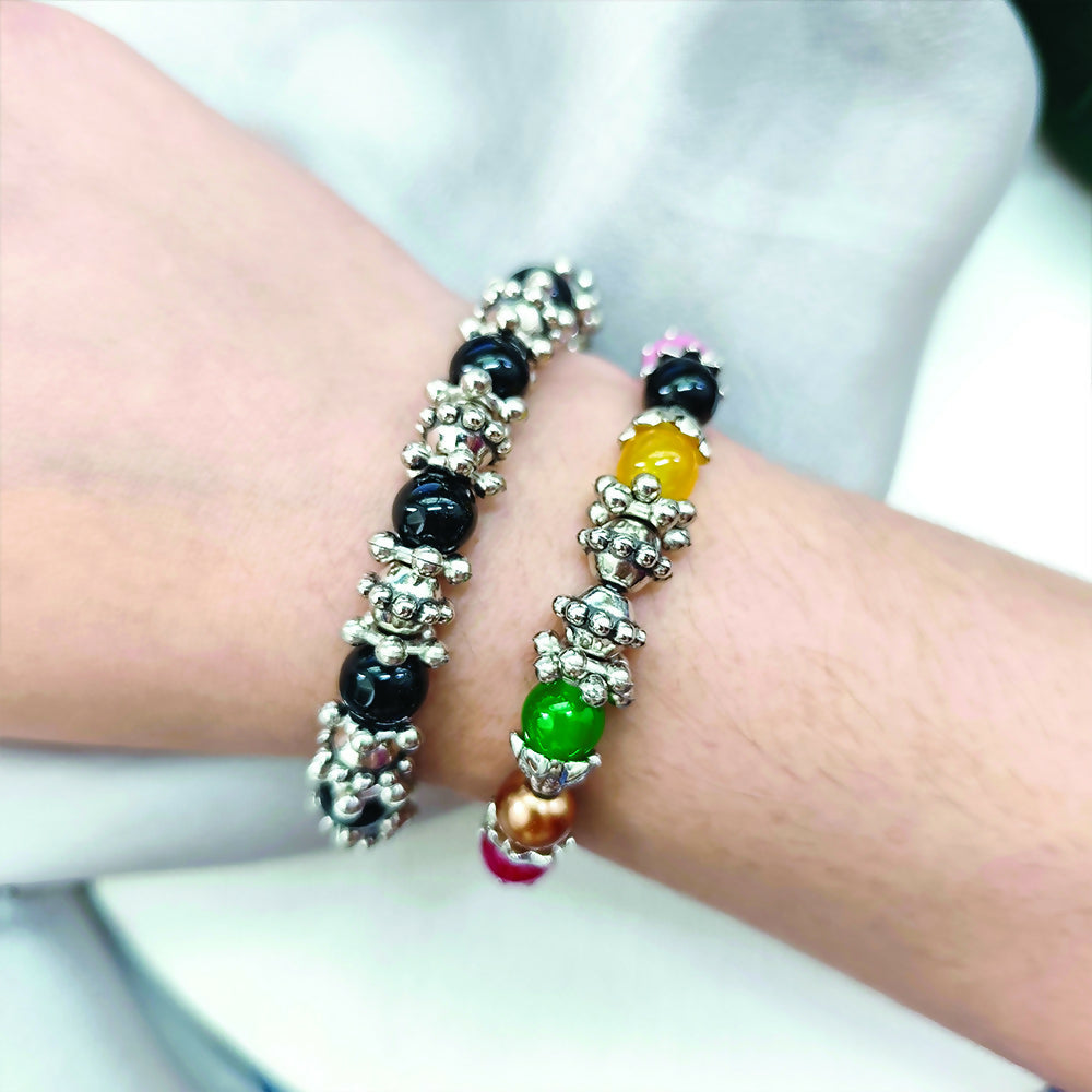 Trendy Black &   Artificial Gold Beaded 2 PC Bracelets for Women