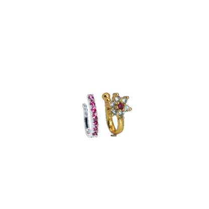 Floral Ruby AD    Artificial Gold Nosring for women and girls Combo Pack of 2