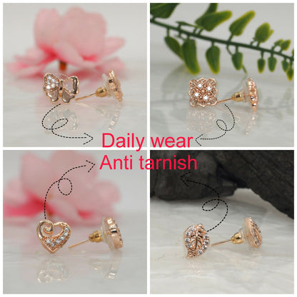 Rose    Artificial Gold Plated CZ Stud Earrings Combo (4 Pairs) for women and girls