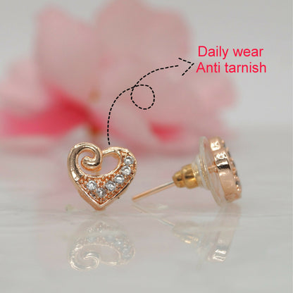 Rose    Artificial Gold Plated Heart Stud Earrings with AD for women and girls