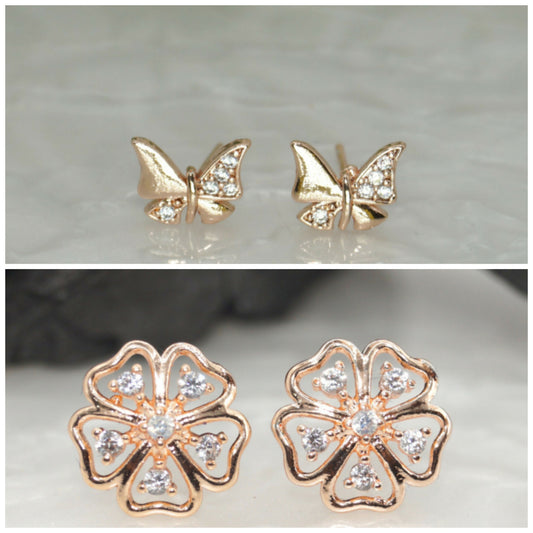 Rose    Artificial Gold Plated Butterfly & Flower Stud Earrings Set for women and girls Combo Pack of 2