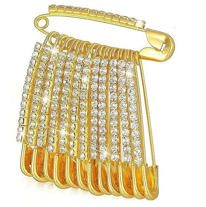 Glam Crystal   Artificial Gold Saree Pin Brooch & Dangle Charms Set