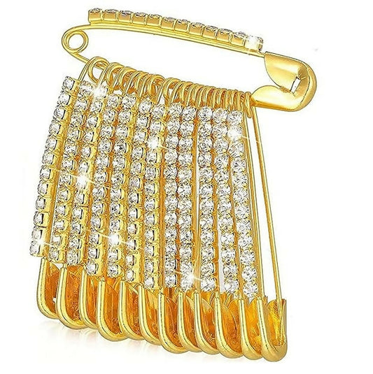 Glam Crystal    Artificial Gold Saree Pin Brooch & Dangle Charms Set