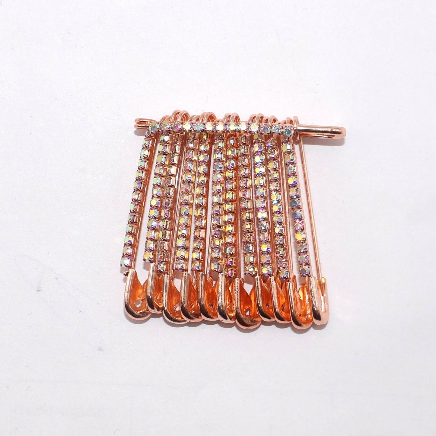 Rainbow Rhinestone Rose   Artificial Gold Saree Pin Brooch Set (12pcs, 4cm, Medium)