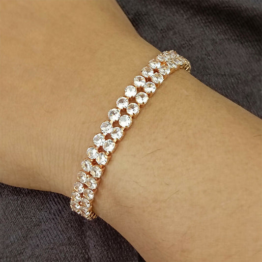 Rose   Artificial Gold Plated Ad Stone Double Line Bracelet