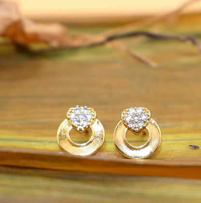 Dainty Diamond &    Artificial Gold Circle Stud Earrings for Women 7 Girls