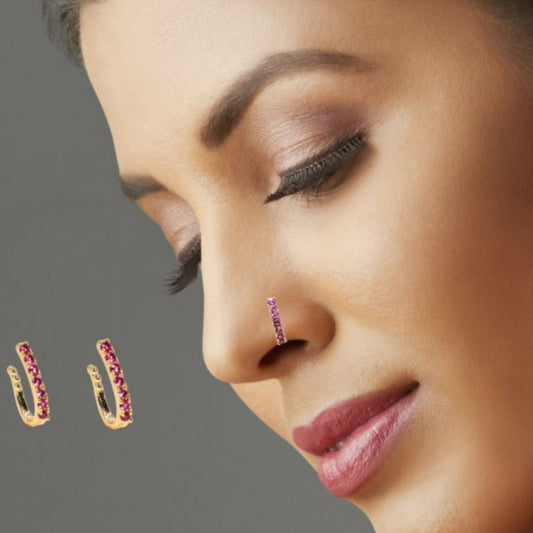 Double Row Pink Gem Nose Ring/Pin |   Artificial Gold/Silver Plated Combo Pack of 2