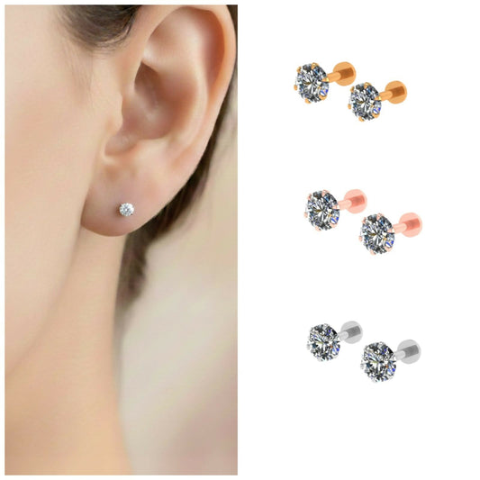 Silver Rose    Artificial Gold Plated Round AD Solitaire Flat Back Stud Earrings Combo 3