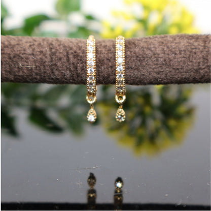 Artificial Gold Plated AD bali Teardrop Dangle Huggie Hoop Earrings Bali Combo Pack of 2
